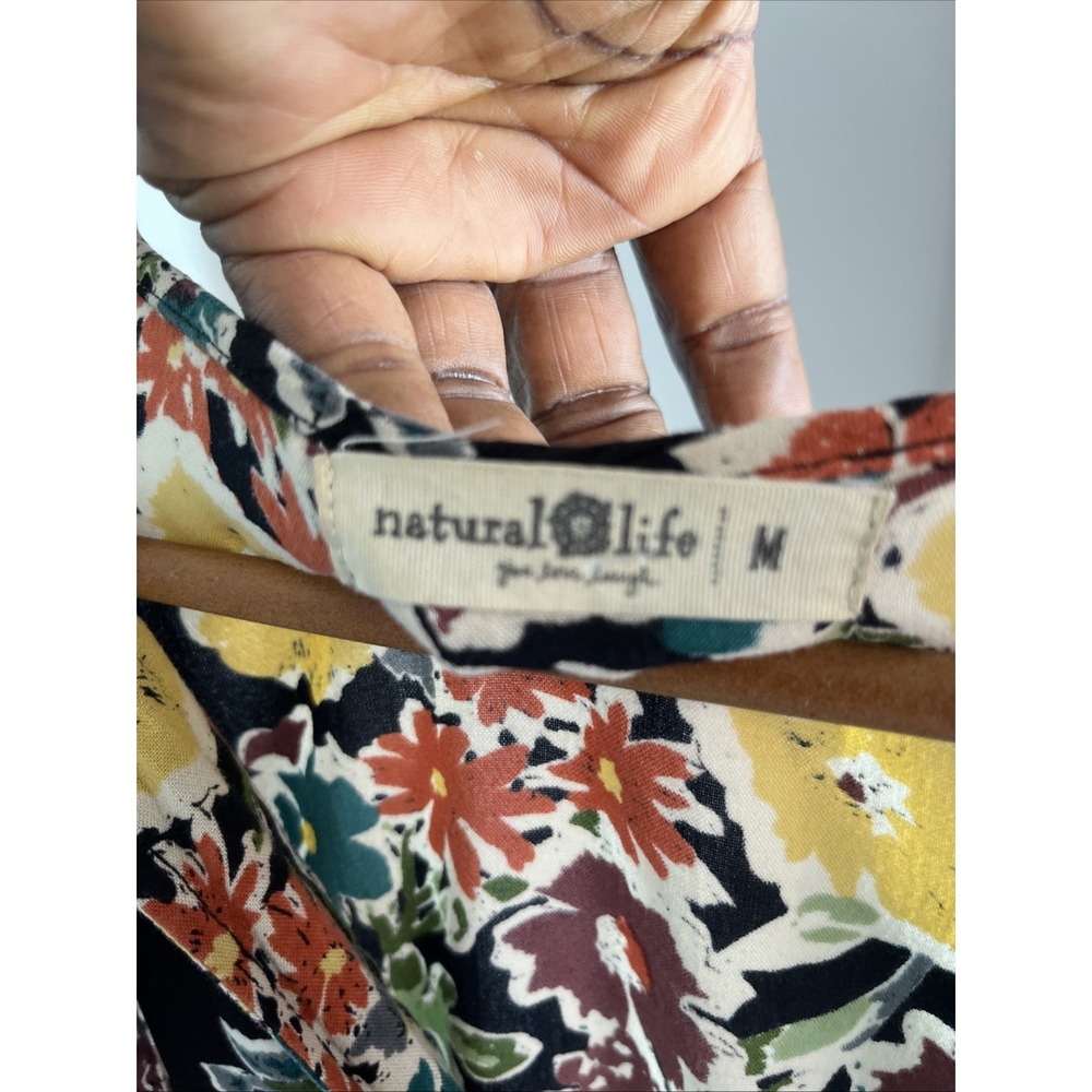Natural Life Black Floral Tiered Maxi Dress  Necktie  Cottage Core Boho Chic  M - Picture 10 of 13